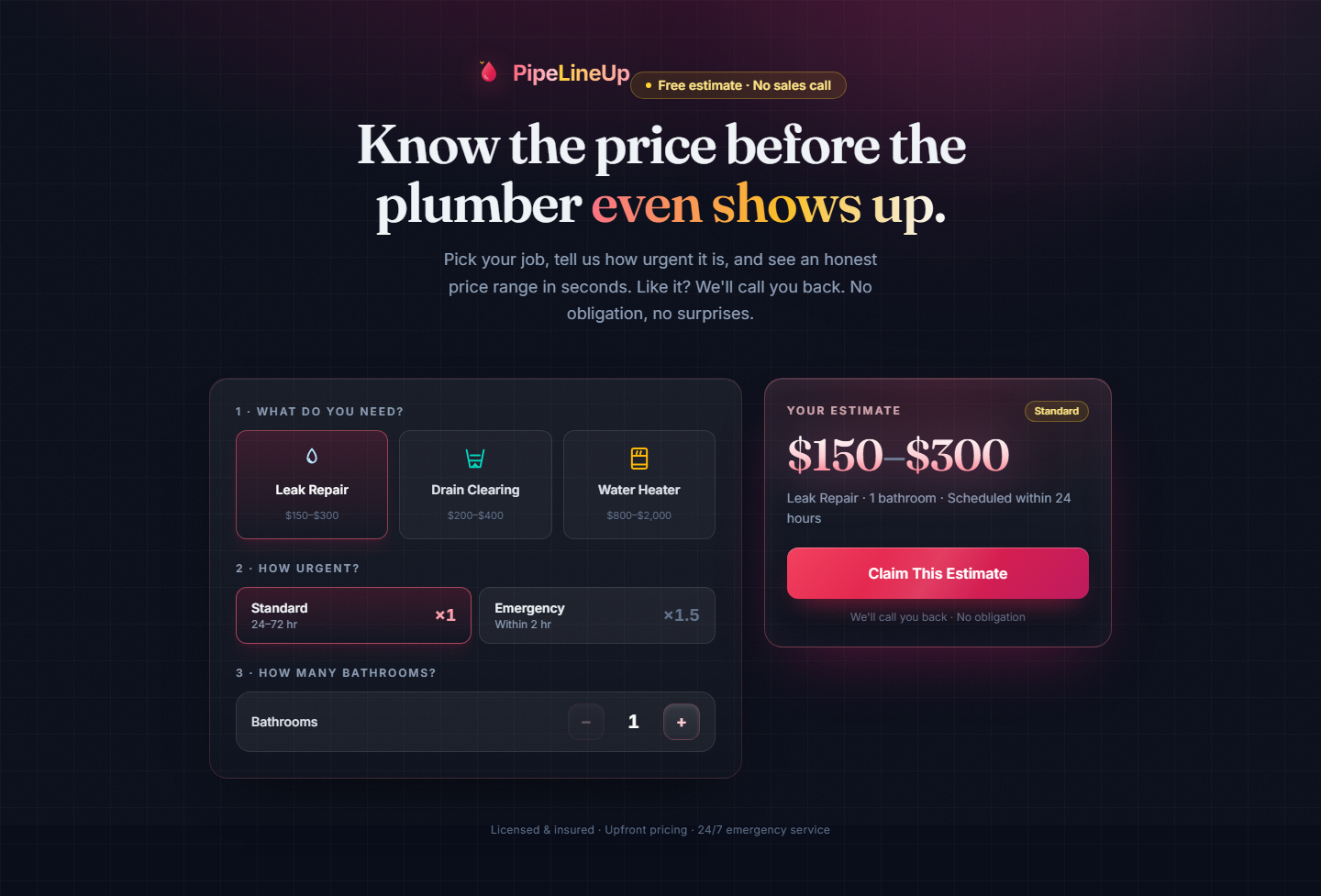 PipeLineUp — Instant Plumbing Quotes screenshot